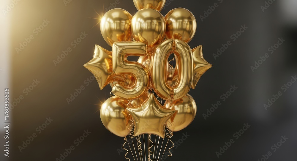 Fototapeta premium Golden balloons forming the number 50