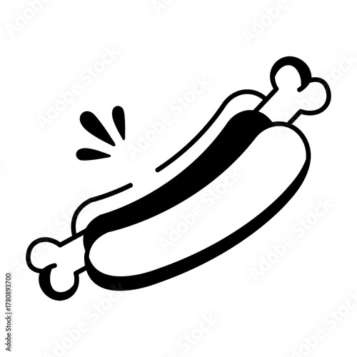 Hand drawn icon depicting a spooky bone hot dog