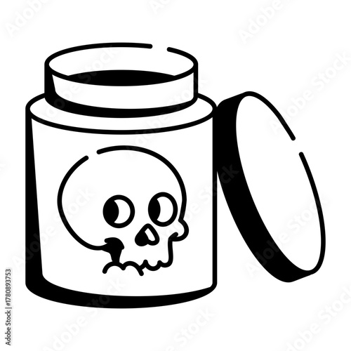 A sketchy style icon of poison bottle with a skull on it 