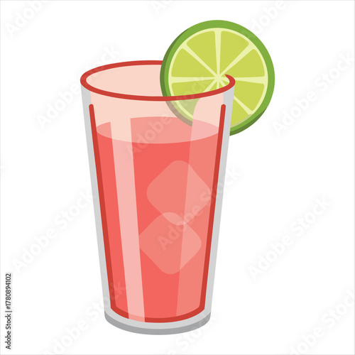 Cold and fresh fruit juice or a red cocktail with a cherry in a glass on a white background