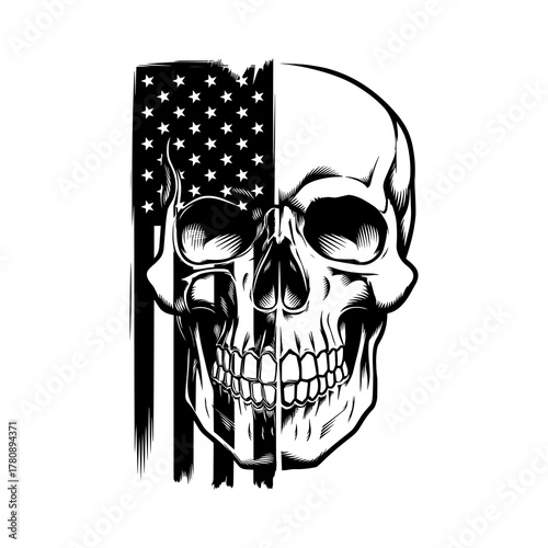 American Flag and Half Skull Design