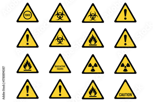“Hazard Warning Signs – Safety Symbols for Caution and Awareness”