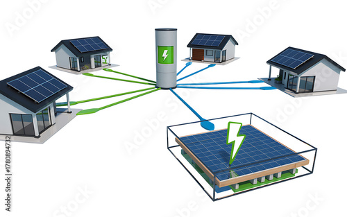 Solar energy sharing network isolated on transparent background