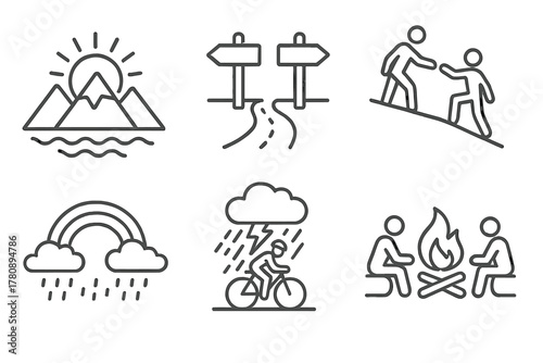 Inspirational Line Icons. Line style icons of inclusive social culture: friends with drinks icon, no pressure badge, drink choice