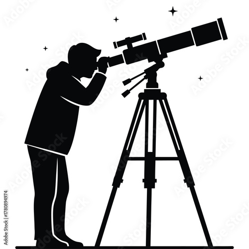   “Stargazer with Telescope – Exploring the Wonders of the Night Sky”