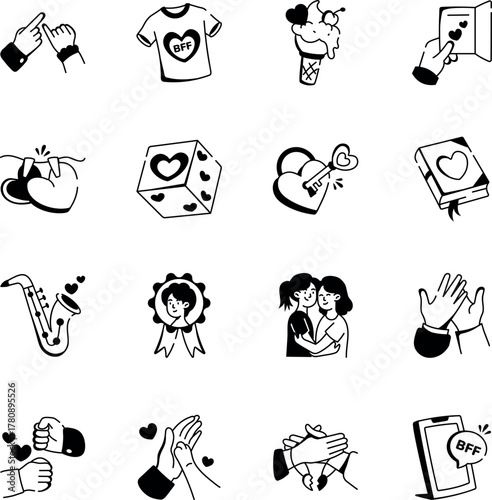 Pack of Family Bonding Doodle Style Icons 