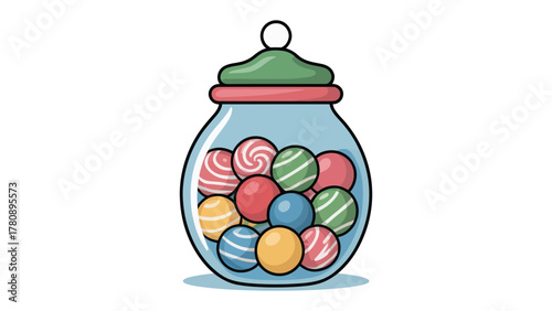 Sweet Sphere: A colorful and diverse collection of sweet sphere candy fills a glass jar. the illustration captures a sweet treat, tempting everyone.