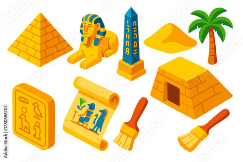 Ancient Egypt Icons. Solid style icons of digital storefronts: digital signage with clothes, smart window display, touchscreen