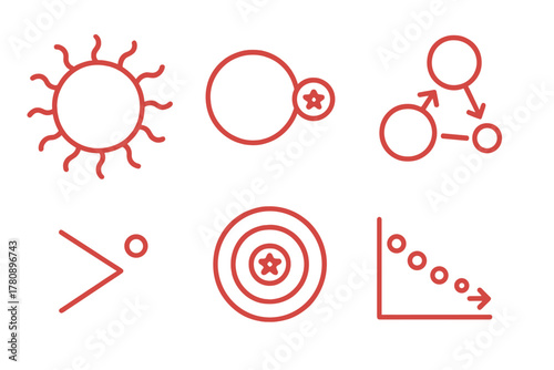 Stellar Evolution Icons. Line style icons of Stellar Evolution and Fusion: red giant phase, white dwarf, star life cycle chart,