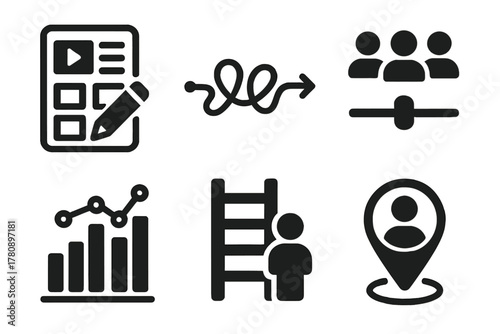 Crowdsourced Scriptwriting Icons. Line style icons of Crowdsourced Scriptwriting: digital storyboard icon, plot complexity thread,