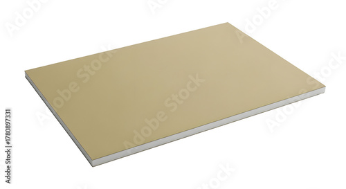 Single rectangular piece of isolated gypsum plasterboard drywall sheet on white background