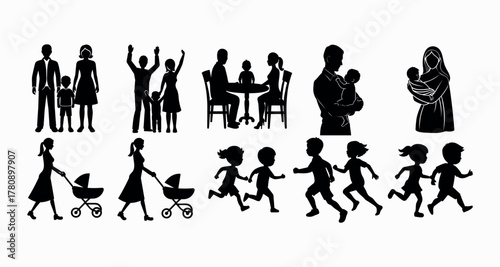 Business people silhouettes in various poses vector illustration