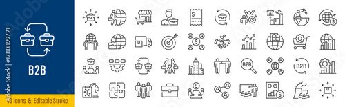 B2B web icons in line style. Business to business, partnership, enterprise, supply chain, growth, agreement, strategy, trade. Editable stroke. Vector illustration.