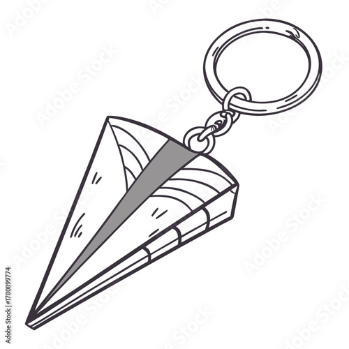 Note-shaped keychain in minimalist style with black outline design  