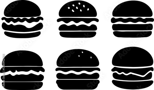 Hamburger vector, delicious burger silhouette illustration, collection vector of burger, burger isolated on white