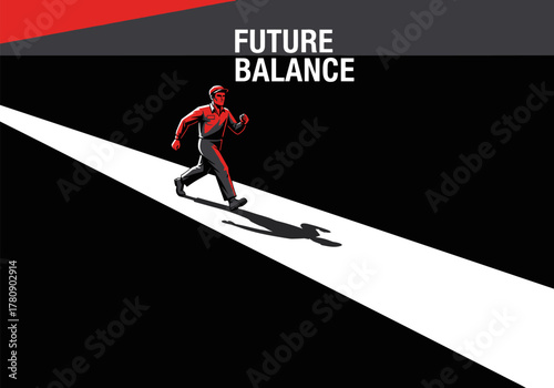 Dynamic modern athlete walking toward future balance in minimalist style