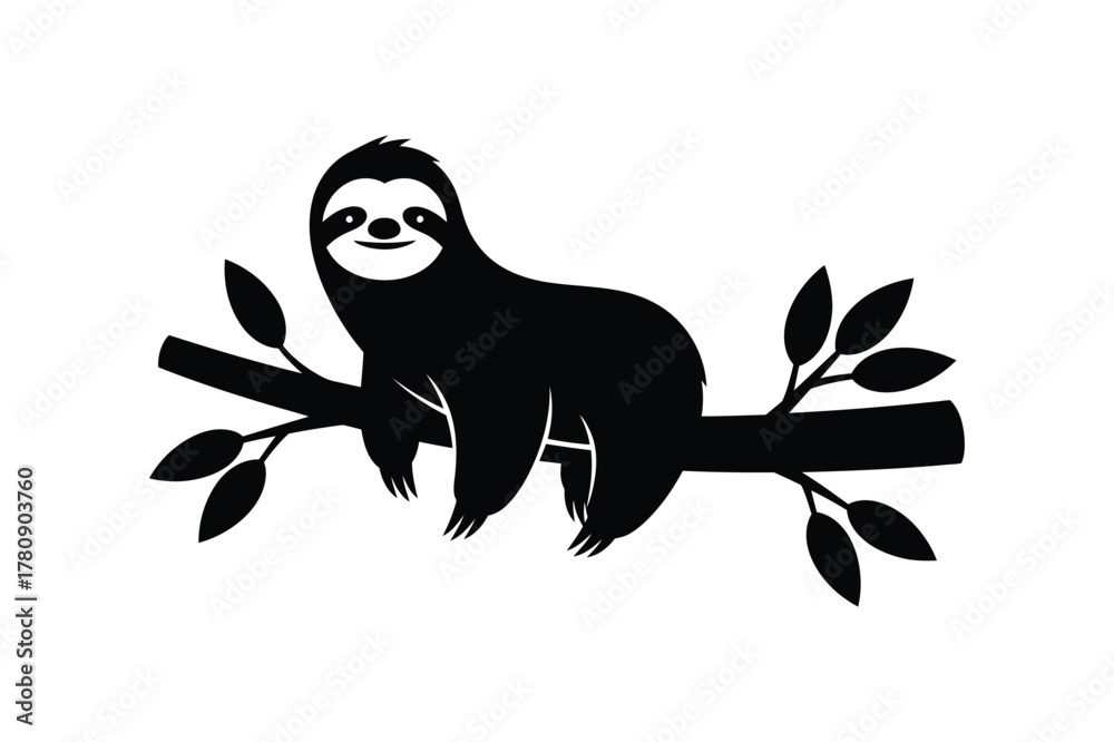 Obraz premium A sloth hanging on a tree branch silhouette vector art illustration