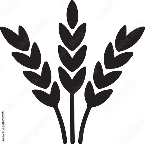 Stylized black wheat stalks silhouette icon for design