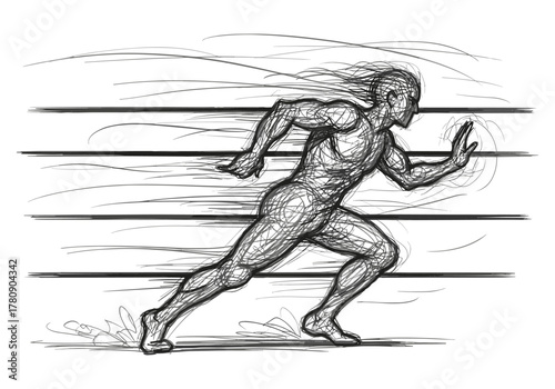 Dynamic sketch of a speeding human figure in action