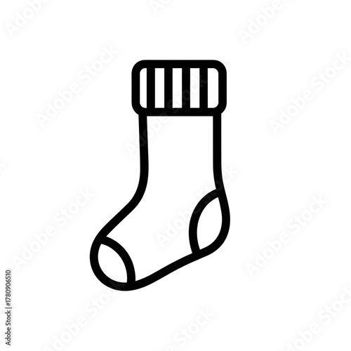 Outline of a single sock with ribbed cuff in minimalist style  