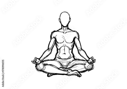 Minimalist sketch of meditating figure in yoga pose