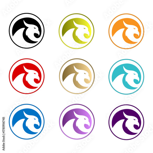 Fierce Feline Logo Grid  9 Color Variations for Branding & Identity.ai