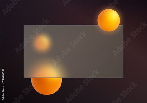Modern glass morphism banner with orange glowing spheres on a dark gradient background, ideal for Black Friday advertisements