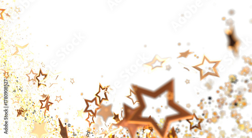 Abstract image of golden stars on a white background, ideal for festive designs, birthdays, awards ceremonies, or holiday themes. Perfect for cr