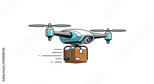 Drone Delivery: An illustration of a modern drone, expertly carrying a package, symbolizes the future of delivery services, and showcasing the advancements in technology.