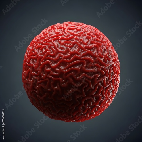 Textured Red Sphere - Abstract Organic Form on Dark Background.