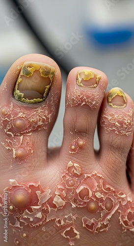 Severe Foot Condition - Warts and Nail Fungus Close-Up.