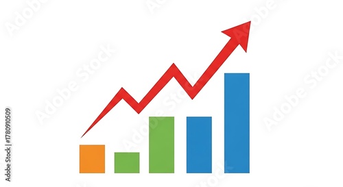 Upward trending financial graph with rising bars and red arrow indicating growth Free Download Upward trending financial graph with rising bars and red arrow indicating growth - GFXLoad