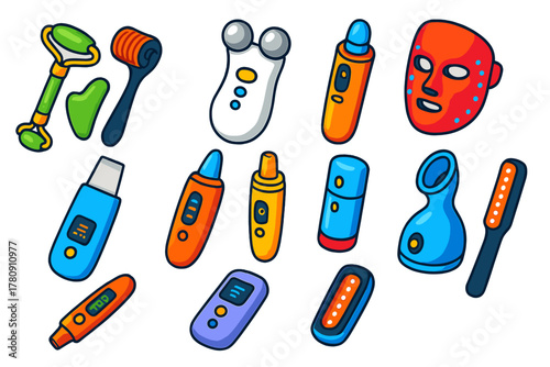 Wellness Beauty Tools. Isometric vector illustration set Wellness, Relaxation, and Beauty Essentials: skin roller set, derma