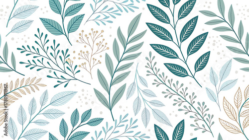 Elegant botanical seamless pattern with leaves branches and twigs illustration