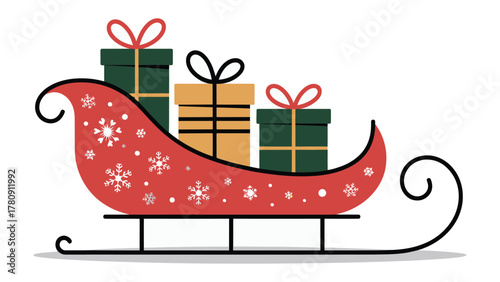 Festive Sleigh: A vibrantly decorated sleigh laden with beautifully wrapped gifts ready to bring the cheer of the holiday season to the loved ones.