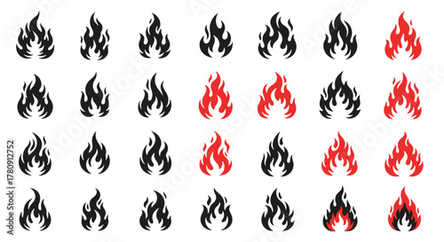 Collection of Fire Icons Black and Red Flames for Design and Graphic Elements