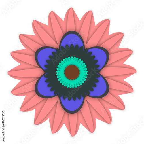 Abstract Pink and Blue Flower with Layered Petals