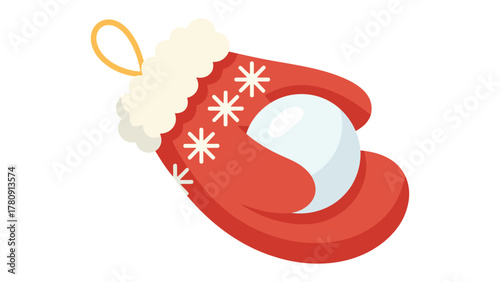 Winter Mittens and Snowball: A festive red mitten cradles a pristine snowball. The mitten, adorned with delicate snowflakes, exudes warmth and the magic of winter.