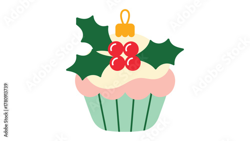 Festive Cupcake: Delight in the holiday season with a charming cupcake decorated with seasonal elements, capturing the spirit of joy and celebration.