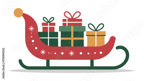 Festive Sleigh: A joyful illustration of a decorated sleigh brimming with colorful gift boxes, ready to spread cheer and anticipation, capturing the essence of the holiday spirit.