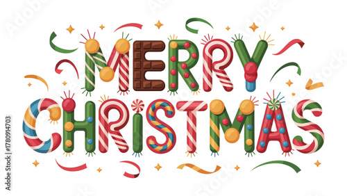 Christmas Candy Lettering: A delightful display of colorful candy canes spelling Merry Christmas, capturing the spirit of joy and the magic of the holiday season.