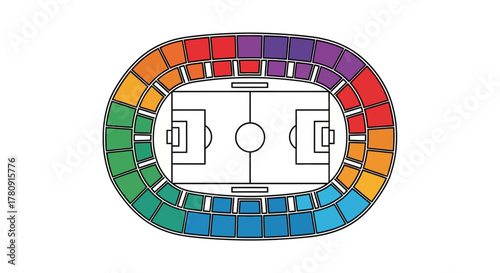 Colorful illustration of a top down view of a football stadium design