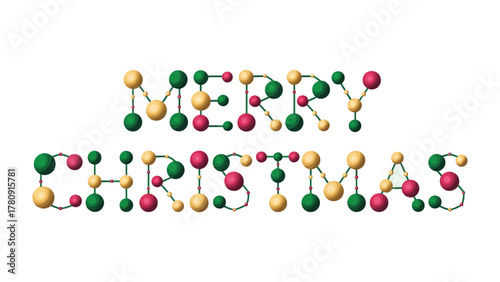 Festive Holiday Greetings: Merry Christmas typography composed of vibrant decorative ornaments. A cheerful, bright, and playful design for festive season.