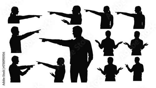 People silhouettes with various hand gestures isolated on transparent background, Vector