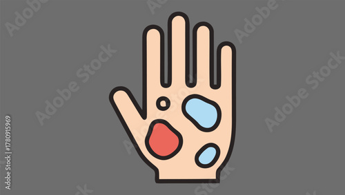 Illustration of a Hand Showing Various Skin Conditions Including Red Patches and Light Spots, Representing Dermatological Issues and Skin Health Concerns
