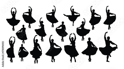 Graceful ballerina silhouettes isolated on transparent background, Vector