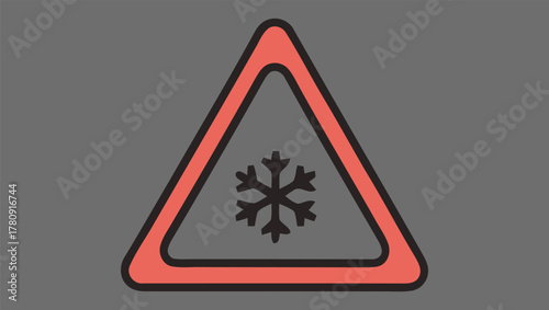 Warning Sign Winter Conditions Ahead - Snowflake Symbol Alerting to Cold Weather Risks