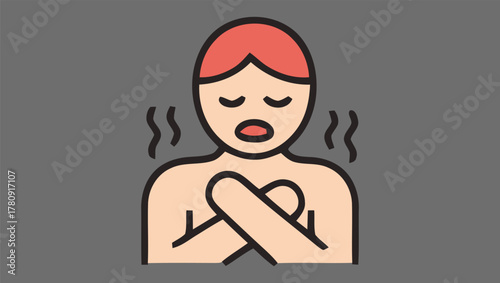 Vector illustration depicting a person in severe distress, clutching their chest with an open mouth, symbolizing symptoms of heart attack, panic attack, or respiratory difficulty