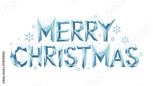 Merry Christmas in Icy Text: A festive greeting of Merry Christmas crafted in a cool icy font, adorned with snowflakes, ideal for winter holidays. 