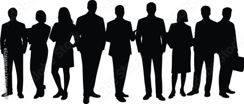 Silhouette group of business people standing together, teamwork concept, professional collaboration, unity, leadership and corporate success illustration